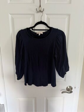 Classic Navy Puff-Sleeve Long Sleeve Tee